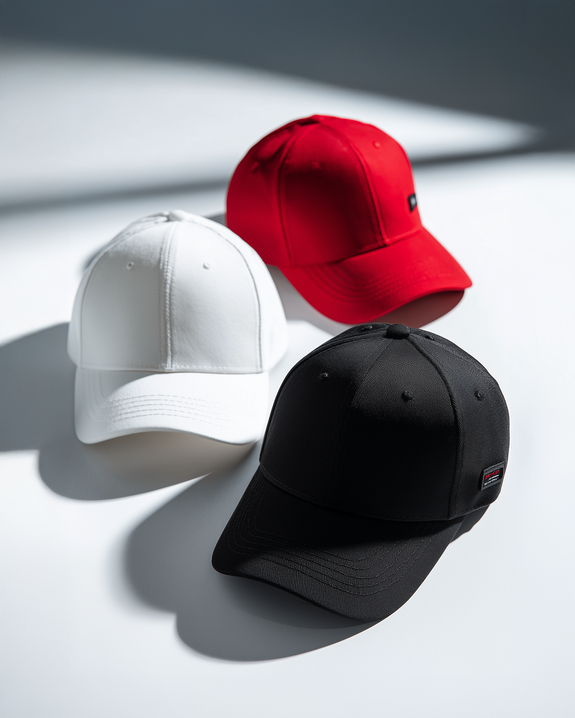 Baseball cap and small accessories lit on black